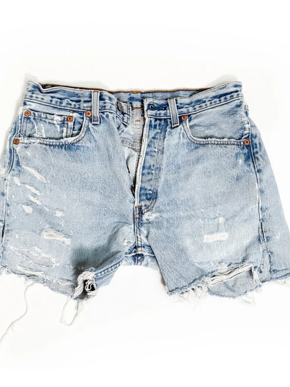 Vintage 1990s Levi’s 501XX Distressed Denim Cutoff Shorts – High Waist Button Fl